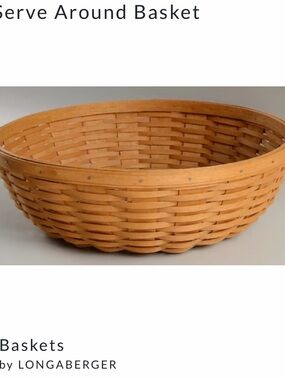 Longaberger Basket Round Serve Around With  Striped Fabric Basket Liner 2004